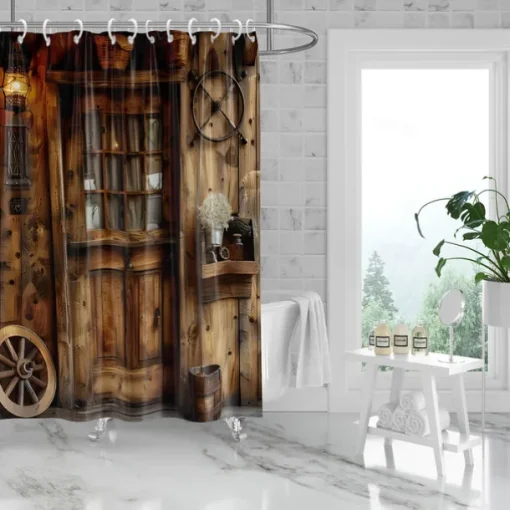Shower Curtain with Hooks 180cm*180cm(70"*70") Polyester Washable Waterproof Pattern Bathroom Bathtub Decor Retro Vintage