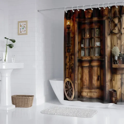 Shower Curtain with Hooks 180cm*180cm(70"*70") Polyester Washable Waterproof Pattern Bathroom Bathtub Decor Retro Vintage