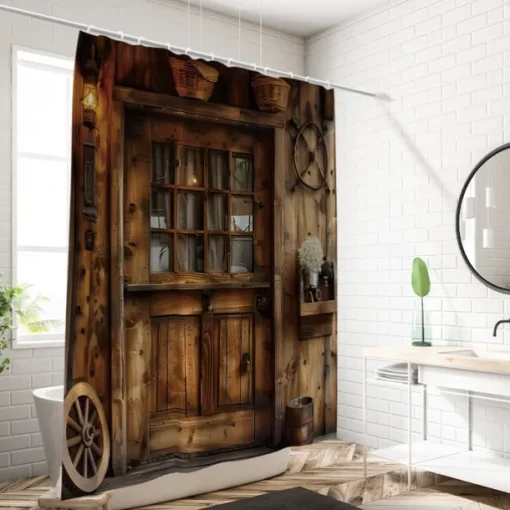 Shower Curtain with Hooks 180cm*180cm(70"*70") Polyester Washable Waterproof Pattern Bathroom Bathtub Decor Retro Vintage
