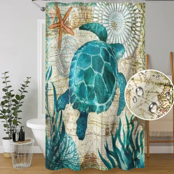 Shower Curtain with Hooks 180cm*180cm(70"*70") Polyester Washable Waterproof Ocean Landscape Pattern