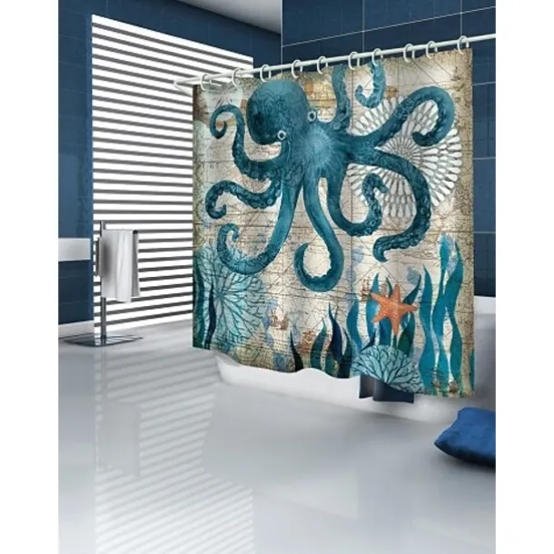 Shower Curtain with Hooks 180cm*180cm(70"*70") Polyester Washable Waterproof Ocean Landscape Pattern