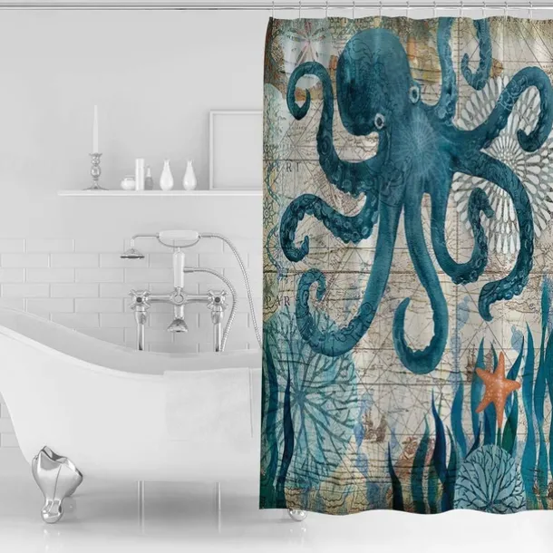 Shower Curtain with Hooks 180cm*180cm(70"*70") Polyester Washable Waterproof Ocean Landscape Pattern