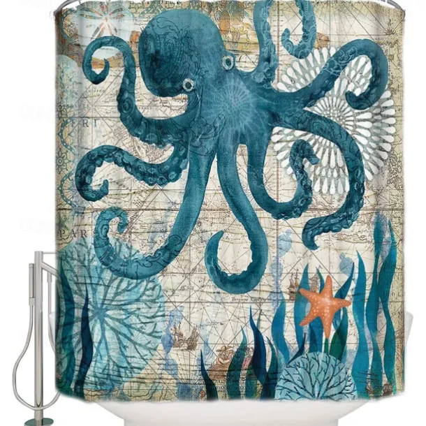 Shower Curtain with Hooks 180cm*180cm(70"*70") Polyester Washable Waterproof Ocean Landscape Pattern