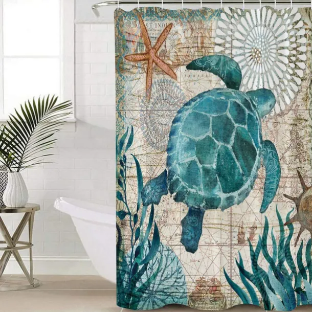 Shower Curtain with Hooks 180cm*180cm(70"*70") Polyester Washable Waterproof Ocean Landscape Pattern