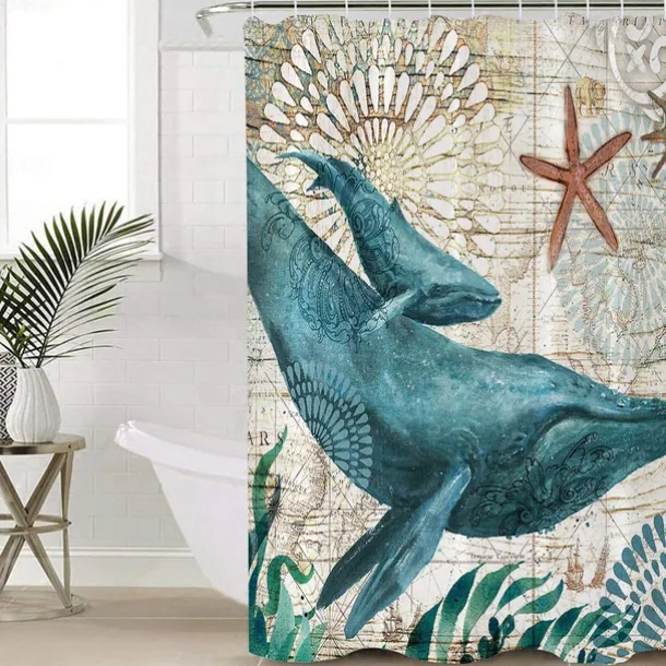 Shower Curtain with Hooks 180cm*180cm(70"*70") Polyester Washable Waterproof Ocean Landscape Pattern
