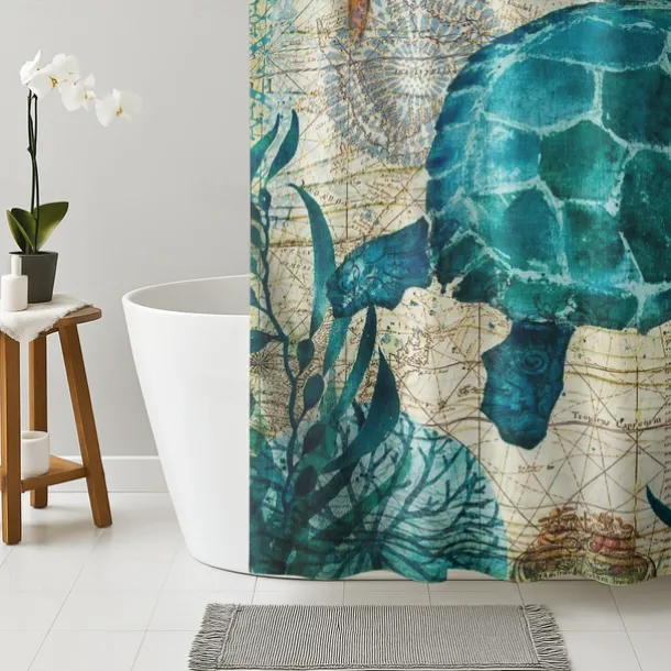 Shower Curtain with Hooks 180cm*180cm(70"*70") Polyester Washable Waterproof Ocean Landscape Pattern