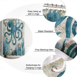 Shower Curtain with Hooks 180cm*180cm(70