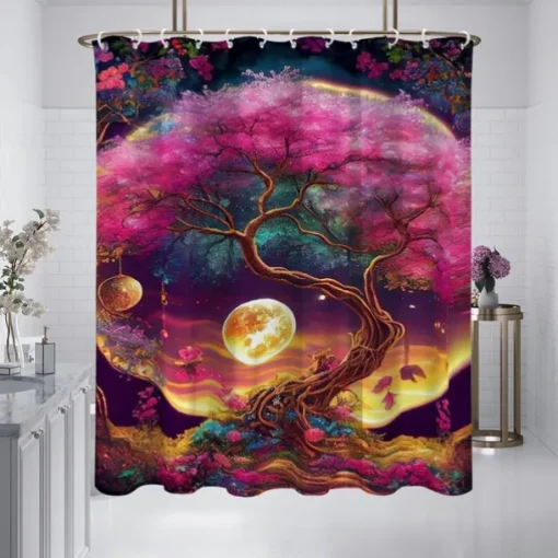 Shower Curtain with Hooks 180cm*180cm(70"*70") Polyester Washable Waterproof Pattern Bathroom Bathtub Decor Van Gogh Oil painting Tree of Life