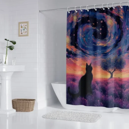 Shower Curtain with Hooks 180cm*180cm(70"*70") Polyester Washable Waterproof Pattern Bathroom Bathtub Decor Van Gogh Oil painting Tree of Life