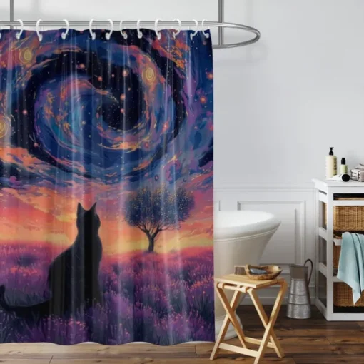 Shower Curtain with Hooks 180cm*180cm(70"*70") Polyester Washable Waterproof Pattern Bathroom Bathtub Decor Van Gogh Oil painting Tree of Life
