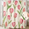Shower Curtain with Hooks 180cm*180cm(70"*70") Polyester Washable Waterproof Floral Tulips Pattern Bathroom Decor