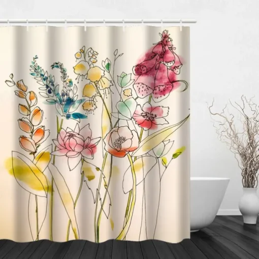 Shower Curtain with Hooks 180cm*180cm(70"*70") Polyester Washable Waterproof Floral Plant Leaves Pattern