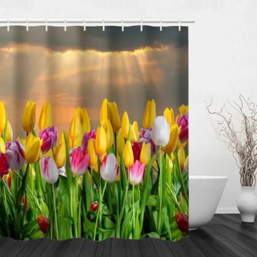 Shower Curtain with Hooks 180cm*180cm(70"*70") Polyester Washable Waterproof Floral Plant Leaves Pattern