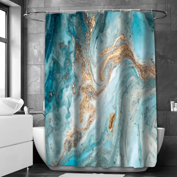 Shower Curtain with Hooks 180cm*180cm(70"*70") Polyester Washable Waterproof Marble Abstract Pattern