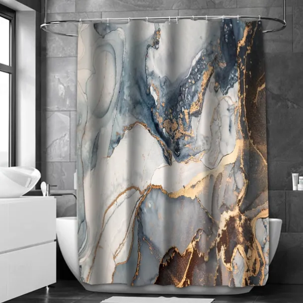 Shower Curtain with Hooks 180cm*180cm(70"*70") Polyester Washable Waterproof Marble Abstract Pattern