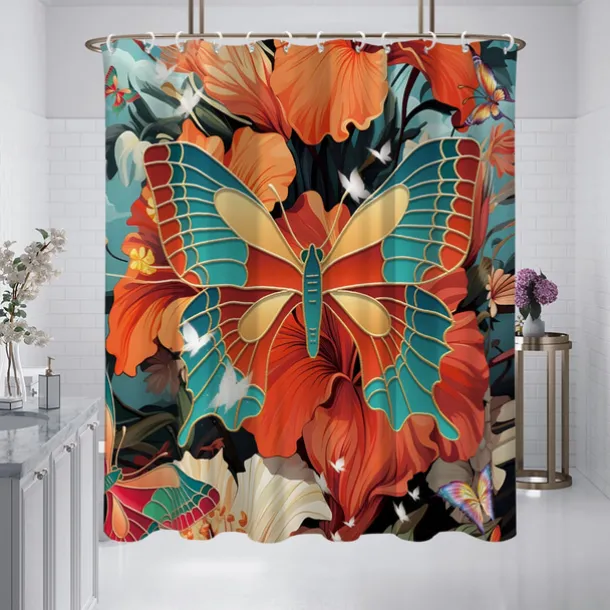 Shower Curtain with Hooks 180cm*180cm(70"*70") Polyester Washable Waterproof Plant Flower Pattern Bathroom Bathtub Decor