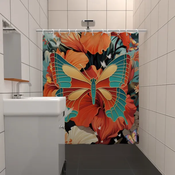 Shower Curtain with Hooks 180cm*180cm(70"*70") Polyester Washable Waterproof Plant Flower Pattern Bathroom Bathtub Decor