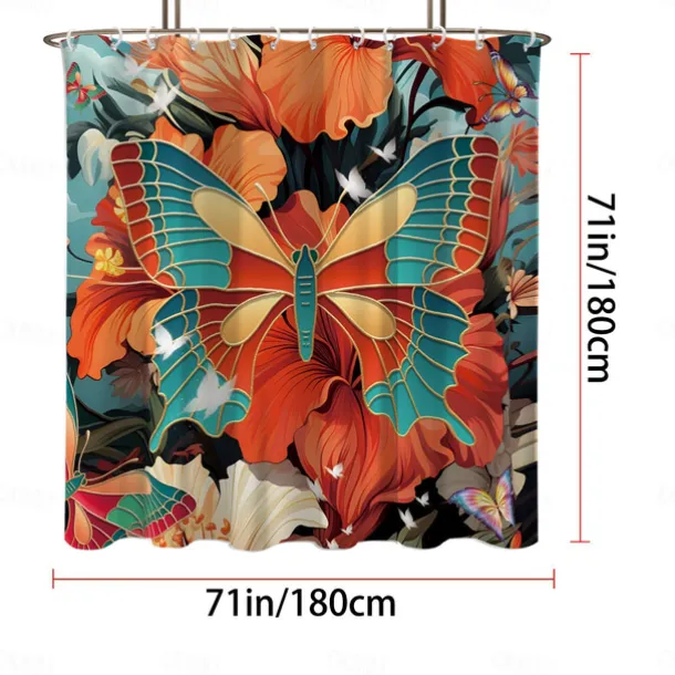 Shower Curtain with Hooks 180cm*180cm(70"*70") Polyester Washable Waterproof Plant Flower Pattern Bathroom Bathtub Decor