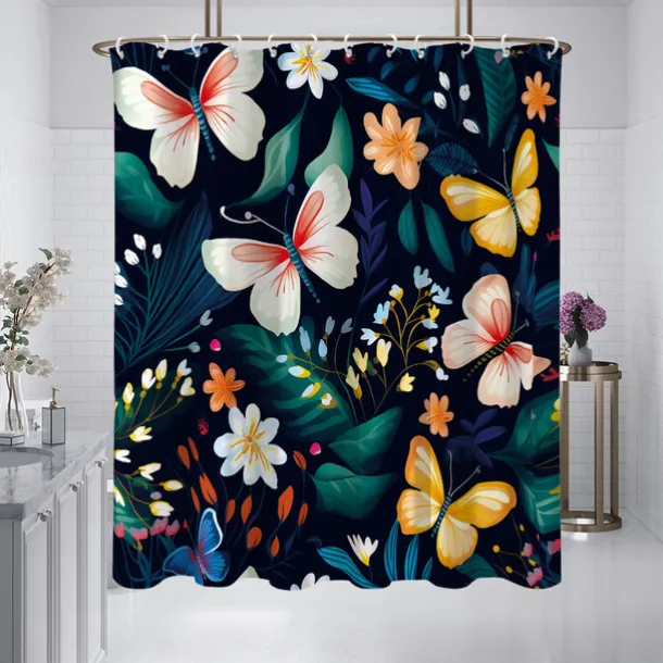 Shower Curtain with Hooks 180cm*180cm(70"*70") Polyester Washable Waterproof Plant Flower Pattern Bathroom Bathtub Decor