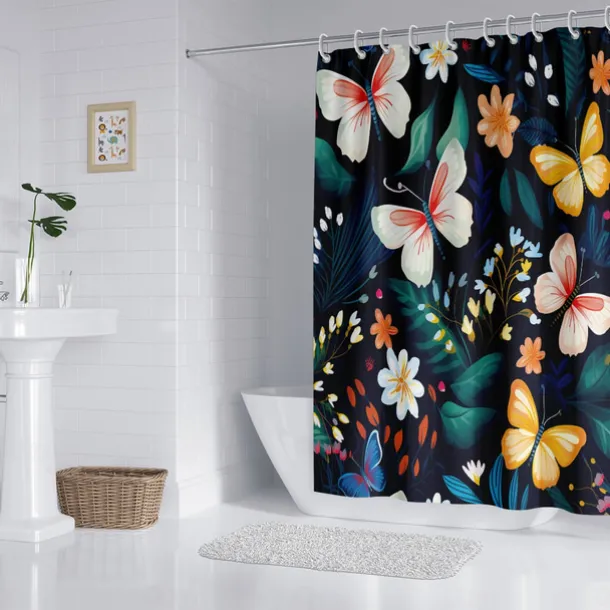 Shower Curtain with Hooks 180cm*180cm(70"*70") Polyester Washable Waterproof Plant Flower Pattern Bathroom Bathtub Decor