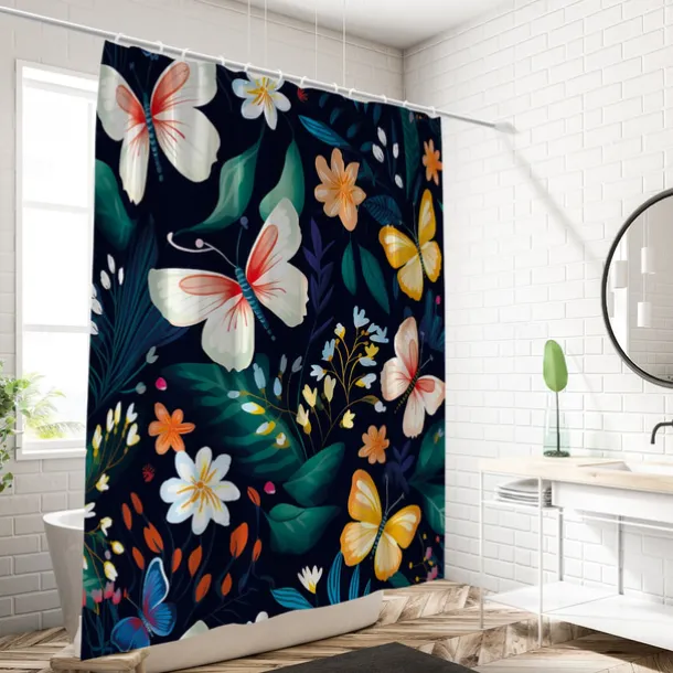 Shower Curtain with Hooks 180cm*180cm(70"*70") Polyester Washable Waterproof Plant Flower Pattern Bathroom Bathtub Decor