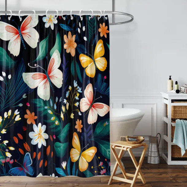 Shower Curtain with Hooks 180cm*180cm(70"*70") Polyester Washable Waterproof Plant Flower Pattern Bathroom Bathtub Decor