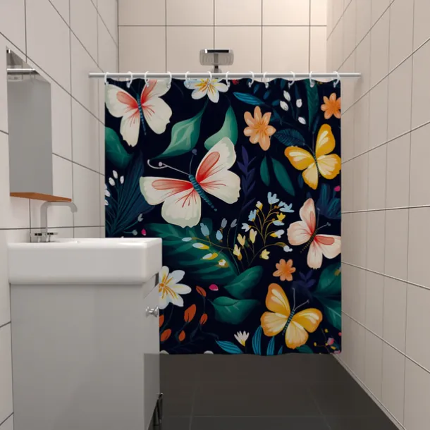 Shower Curtain with Hooks 180cm*180cm(70"*70") Polyester Washable Waterproof Plant Flower Pattern Bathroom Bathtub Decor
