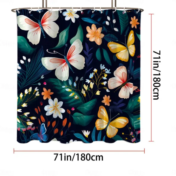 Shower Curtain with Hooks 180cm*180cm(70"*70") Polyester Washable Waterproof Plant Flower Pattern Bathroom Bathtub Decor