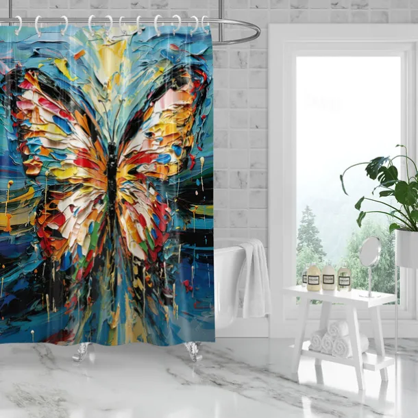 Shower Curtain with Hooks 180cm*180cm(70"*70") Polyester Washable Waterproof Plant Flower Pattern Bathroom Bathtub Decor