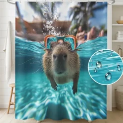 Shower Curtain with Hooks 180cm*180cm(70"*70") Polyester Washable Waterproof Pattern Bathroom Bathtub Decor Animal Capybara