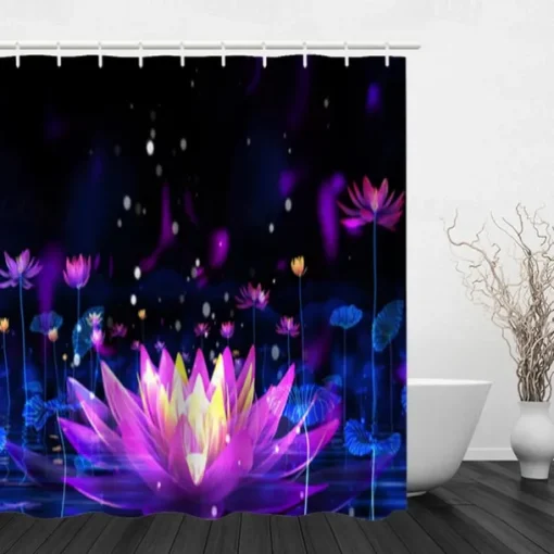 Shower Curtain with Hooks 180cm*180cm(70"*70") Polyester Washable Waterproof Modern Bathroom Landscape Lotus Landscape Printing