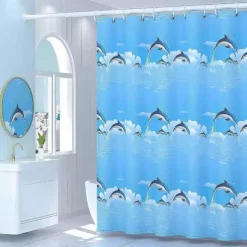 Shower Curtain with Hooks 180cm*180cm(70"*70") Polyester Machine Washable Waterproof Leaf Plant Simple Pattern