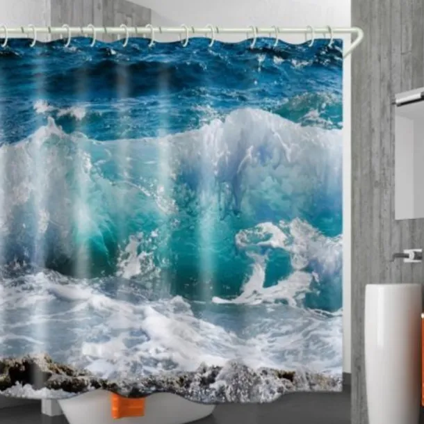 Shower Curtain with Hooks 180cm*180cm(70"*70")Suitable for Separate Wet and Dry Zone Divide Bathroom Waterproof Oil-proof Seaside Sunset Landscape Pattern Bath Curtain