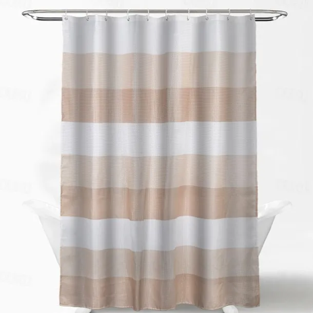 Shower Curtains for Bathroom, Polyester Waffle Textured Stripe Pattern Shower Curtain with Metal Grommets and Plastic Hooks 180cm*180cm(70"*70")