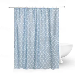 Shower Curtains for Bathroom, Polyester Waffle Textured Stripe Pattern Shower Curtain with Metal Grommets and Plastic Hooks 180cm*180cm(70