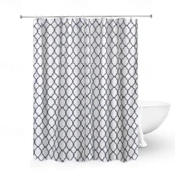 Shower Curtains for Bathroom, Polyester Waffle Textured Stripe Pattern Shower Curtain with Metal Grommets and Plastic Hooks 180cm*180cm(70