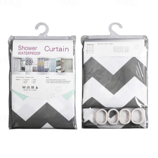 Shower Curtains for Bathroom, Polyester Waffle Textured Stripe Pattern Shower Curtain with Metal Grommets and Plastic Hooks 180cm*180cm(70"*70")