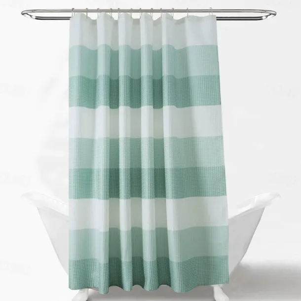 Shower Curtains for Bathroom, Polyester Waffle Textured Stripe Pattern Shower Curtain with Metal Grommets and Plastic Hooks 180cm*180cm(70"*70")