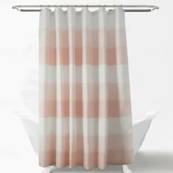 Shower Curtains for Bathroom, Polyester Waffle Textured Stripe Pattern Shower Curtain with Metal Grommets and Plastic Hooks 180cm*180cm(70