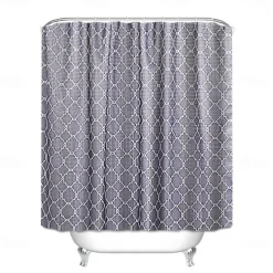 Shower Curtains for Bathroom, Polyester Waffle Textured Stripe Pattern Shower Curtain with Metal Grommets and Plastic Hooks 180cm*180cm(70