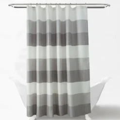 Shower Curtains for Bathroom, Polyester Waffle Textured Stripe Pattern Shower Curtain with Metal Grommets and Plastic Hooks 180cm*180cm(70