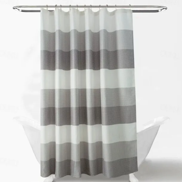Shower Curtains for Bathroom, Polyester Waffle Textured Stripe Pattern Shower Curtain with Metal Grommets and Plastic Hooks 180cm*180cm(70"*70")