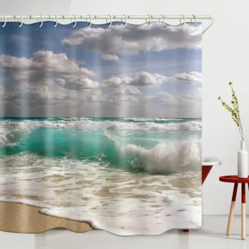 Shower Curtains with Hooks Waterproof 180cm*180cm(70"*70")White Clouds Waves Printing Modern Polyester