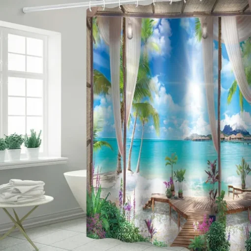 Shower Curtains with Hooks Waterproof 180cm*180cm(70"*70")White Clouds Waves Printing Modern Polyester