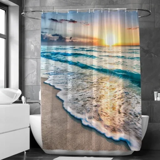 Shower Curtains with Hooks Waterproof 180cm*180cm(70"*70")White Clouds Waves Printing Modern Polyester