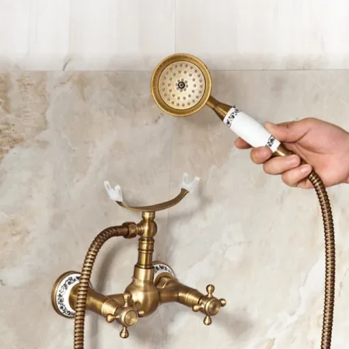 Shower Faucet / Body Jet Massage Set - Handshower Included pullout Rainfall Shower Antique / Vintage Style Antique Brass Mount Inside Brass Valve Bath Shower Mixer Taps