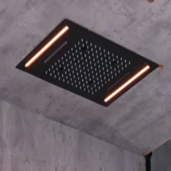 Shower Faucet,500*360 Matte Black Bathroom Faucet Rain Shower Complete with Multi-color LED Stainless Steel Shower Head Ceiling Mounted Ti-PVD Feature - Design / Rainfall Shower Head System