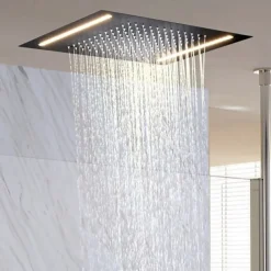 Shower Faucet,500*360 Matte Black Bathroom Faucet Rain Shower Complete with LED Stainless Steel Shower Head Ceiling Mounted Ti-PVD Feature - Design / Rainfall Shower Head System