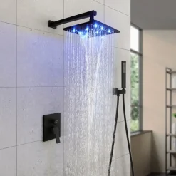 Shower Faucet Set - Handshower Included LED Fixed Mount Contemporary Electroplated Mount Inside Ceramic Valve Bath Shower Mixer Taps