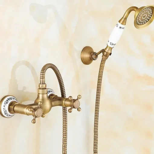 Shower Faucet Set - Handshower Included pullout Waterfall Vintage Style / Country Antique Brass Mount Outside Ceramic Valve Bath Shower Mixer Taps